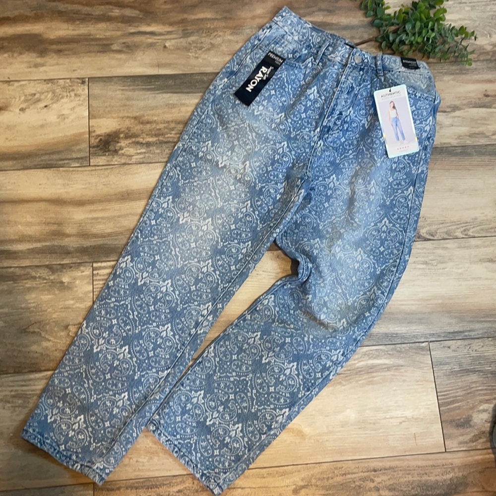 Simple Society-NWT-Super High Rise pattered Denim Straight Leg Jeans-Sz 5/27